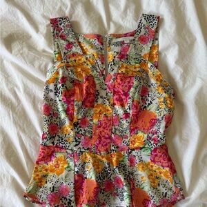 Guess Floral Peplum Tank Top - Pink & Yellow